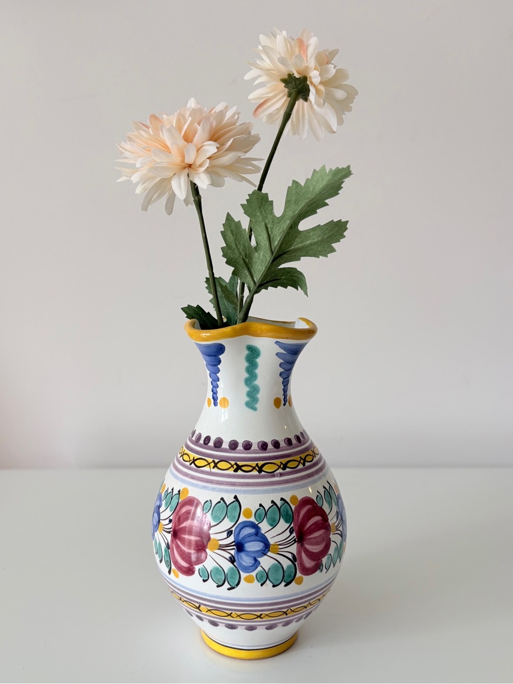 Vintage Hand Painted Floral Vase Modra Slovakia Majolica Pottery 6.5” Tall